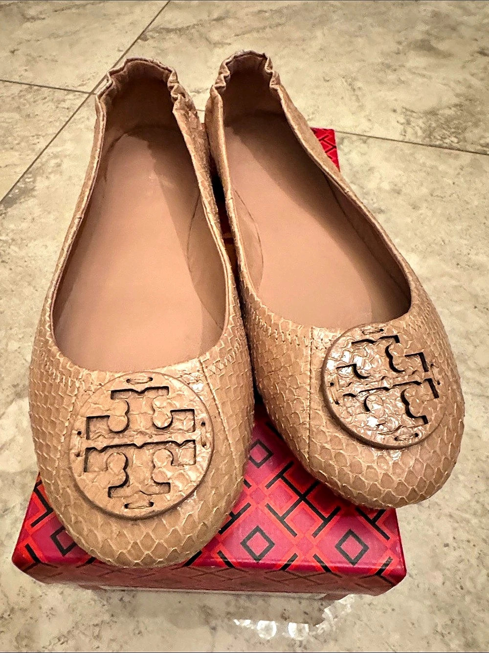 Tory Burch Minnie Travel Ballet Flat Leather Flats in Blush Pink US 7.5